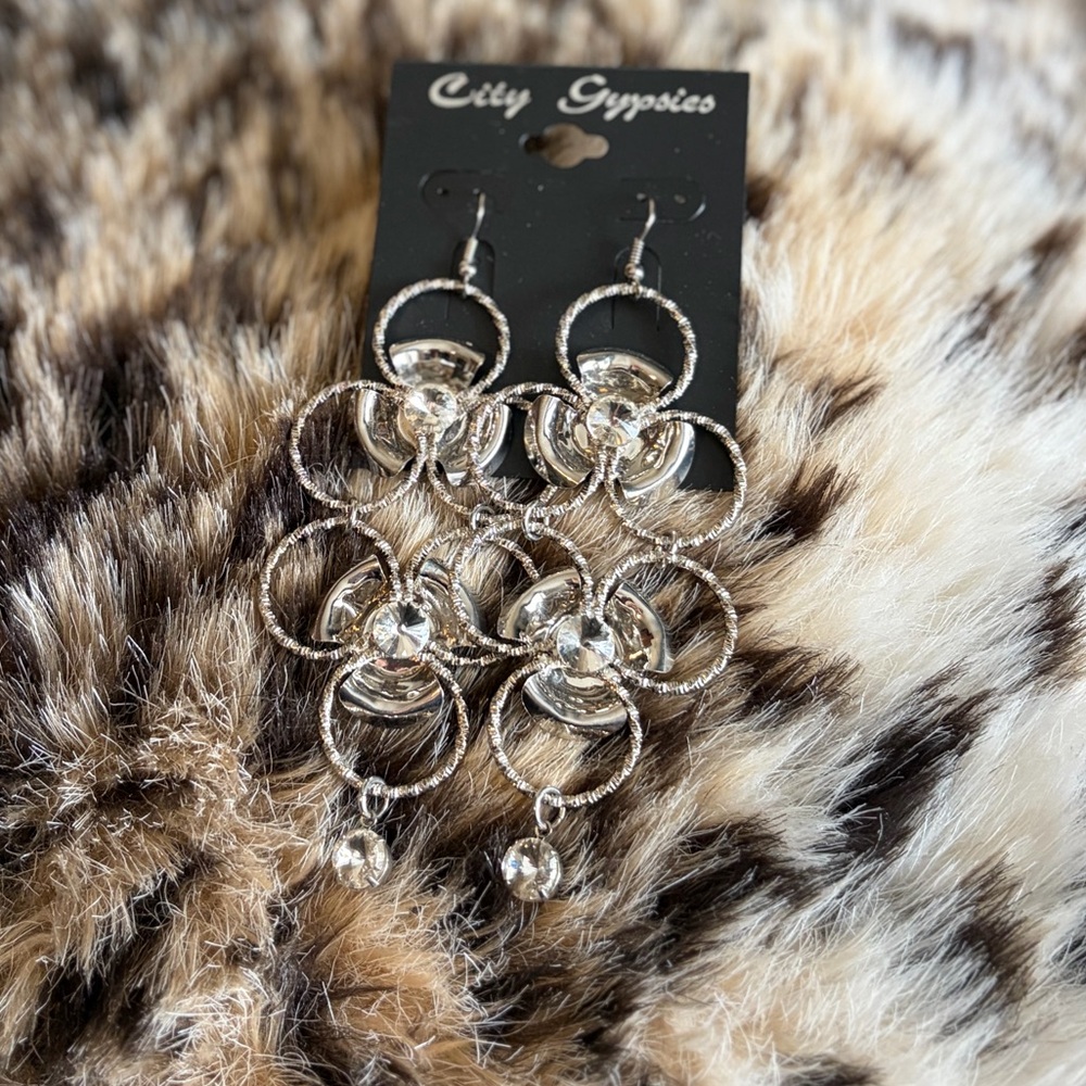 Silver Floral Dangle Earrings